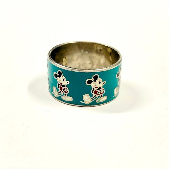 Mickey Mouse Ring Vintage 1970s Metal and Enamel Wide Ring Size 8 - Picture 1 of 10